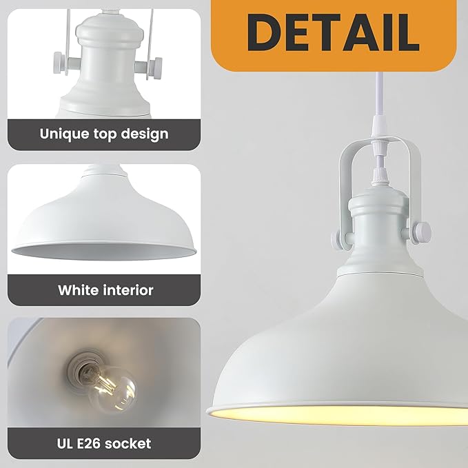 White Pendant Light, Modern Farmhouse Pendant Lights Kitchen Island, 11.41" Kitchen Pendant Lighting Over Island, Ceiling Hanging Light Fixture for Kitchen, Dining Room, 3 Pack
