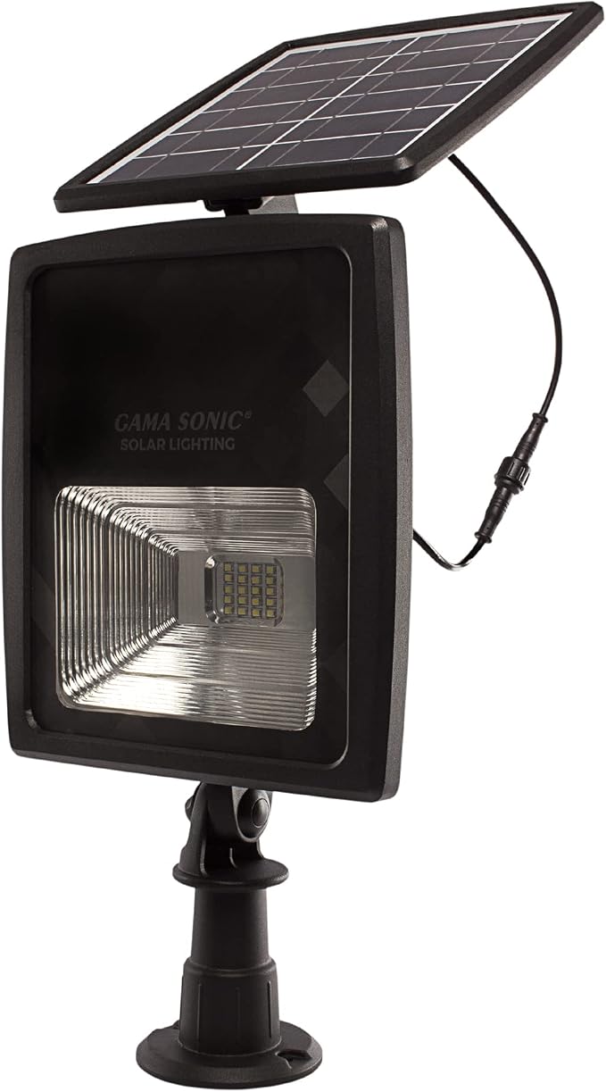 Gama Sonic Dual Color Solar Flood Light, Outdoor Black Cast Aluminum, Stake or Flat Mount Uplight for Trees, House, Landscaping, Walls with Detachable Solar Panel (203001)
