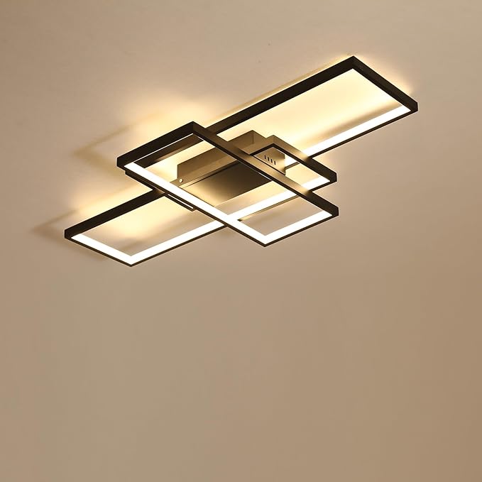 Dimmable with Remote Control LED Ceiling Light 3000K-7000K Flush Mount Luminaire Black Finished Chandelier for Living Room Dining Room Bedroom Kitchen (Black-VL17025-B-S)