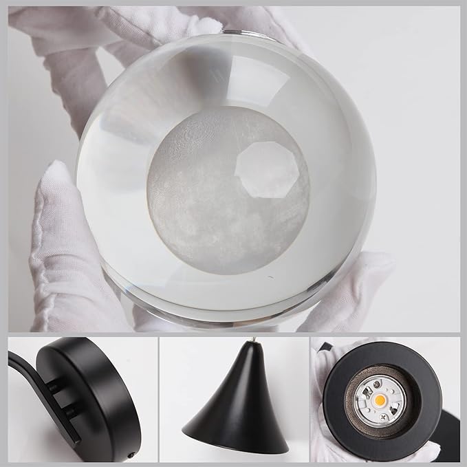 Sedelan Moon Crystal Wall Sconces, Modern LED Wall Lighting, 5W Dimmable Wall Light for Bedroom Bedside Bathroom Living Room Corridor, Matte Black