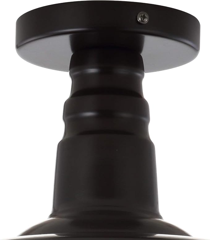 JONATHAN Y 14" Oil Rubbed Bronze Industrial LED Semi Flush Mount Ceiling Light for Porch, Kitchen, Entryway, Modern Farmhouse Iron Fixture, White Metal Shade, LED Bulb Included (JYL9516A)