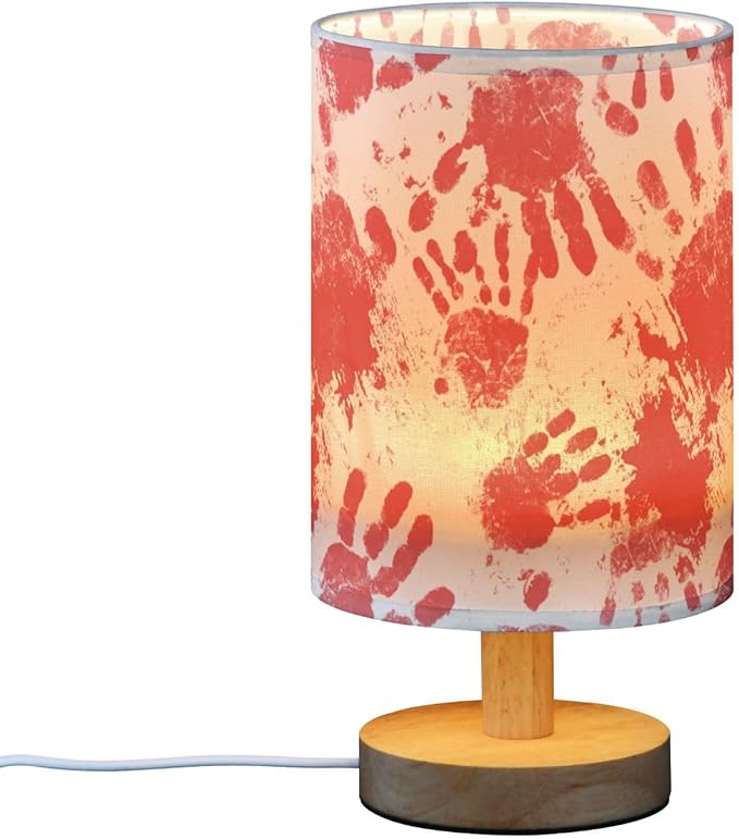 Aslsiy Red Hand Horror Halloween Bedside Table Lamp Nightstand Lamp Night Light Fabric Shade for Bedroom Living Room Home Office