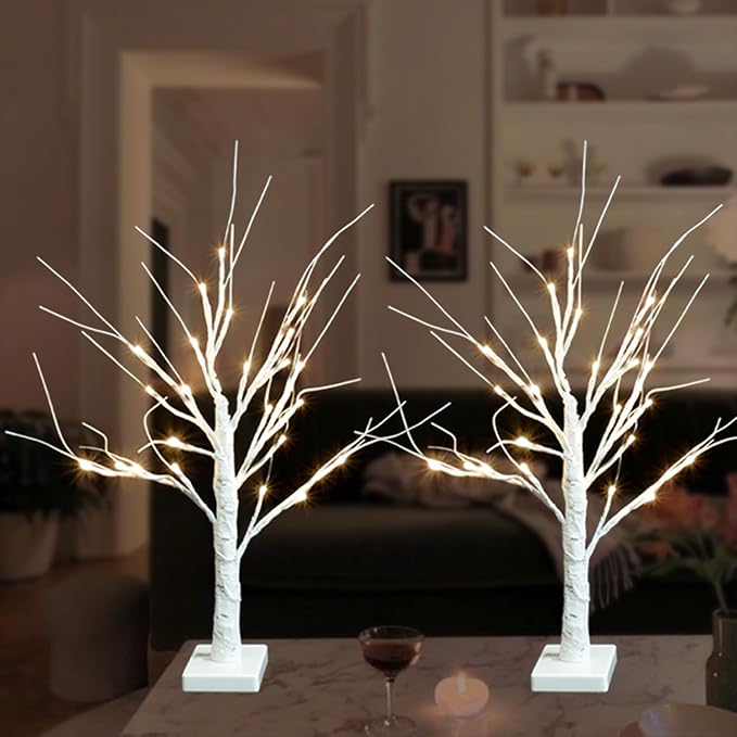 2FT Smart Birch Tree with LED Lights, Bluetooth App Controlled, 18 Modes, Dimmable, Timer, Music Sync, Warm White LED for Indoor Christmas Tabletop Centerpiece, Wedding & Valentine’s Day Decor, 2 Pack