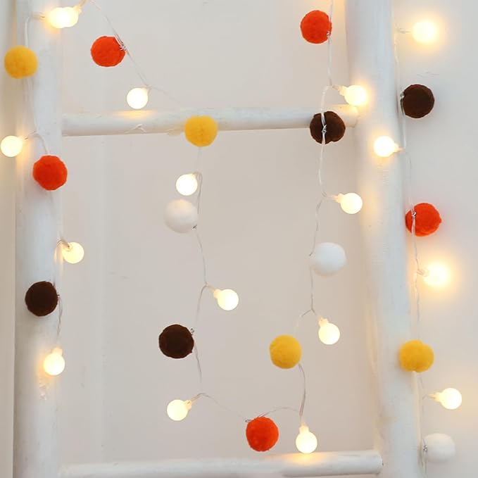 ChiRee Pom Poms Fairy Lights Indoor String Lights 6.56 Feet 20 LED Battery Operated String Ball Lights Warm White Globe Lights Colorful Decor Lights for Home Bedroom Kids Playhouse Holiday Christmas