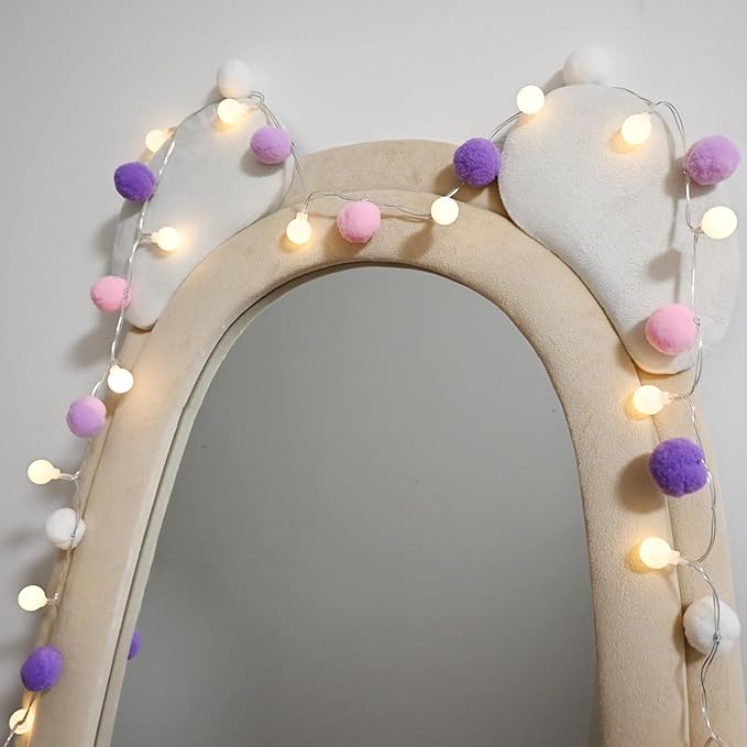 ChiRee Indoor String Lights 6.56 Feet Pom Poms Fairy Lights 20 LED Battery Operated String Ball Lights Warm White Globe Lights Colorful Decor Lights for Home Bedroom Kids Playhouse Holiday Christmas