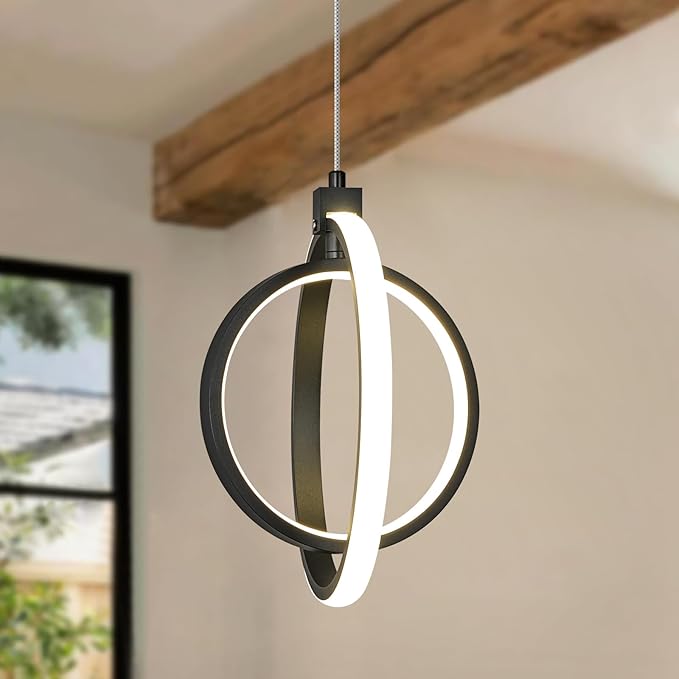 Modern LED Chandelier Black Ring Pendant Light Fixtures 4000K Dimmable Height Adjustable Pendant Lighting for Dining Room Kitchen Island Bedroom Living Room Foyer(3-Pack)