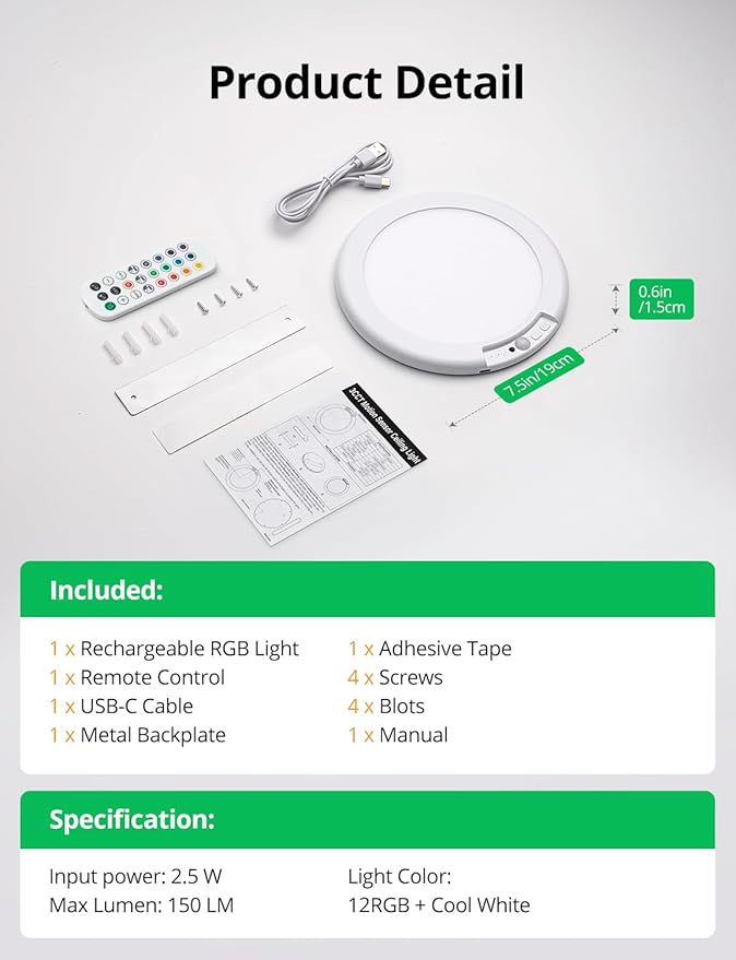 Bojim Rechargeable RGB Waterproof Shower Ceiling Light for Bathroom Inside, 13 Color Changing Motion Sensor Wireless LED Mood Battery Operated Wall Lights with Remote for Bedroom Party