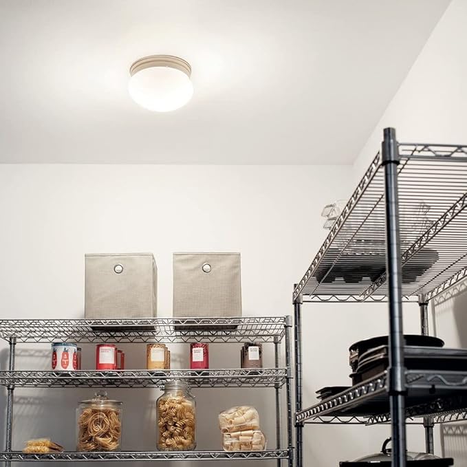 Kichler Ceiling Space 9" 2 Light Flush Mount with White Globe in Brushed Nickel