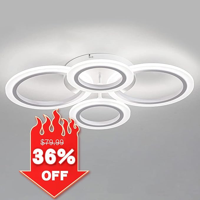 Shine LUEST 34W LED Ceiling Light with Remote, 3000-6000K Dimmable Modern Flush Mount Ceiling Lighting Fixture White 4 Rings Round Chandelier Ceiling Lamp for Small Room, Bedroom