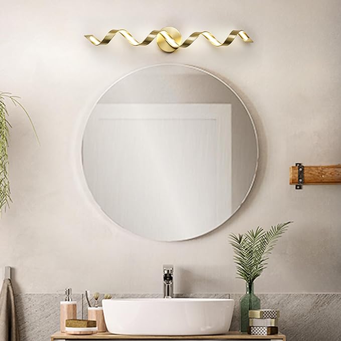 LED Modern Bathroom Vanity Light Fixtures, 31 inch Gold Wall Lamp Bedroom 4000K, Spiral Design Wall Sconce for Mirror, Living Room, Bedroom, Hallway 20W
