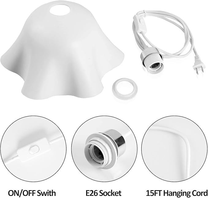 OmiSun Plug in Pendant Light, 2 Pack Hanging Lights with Plug in Cord, Hanging Lamp with15Ft Cord, On/Off Switch, Frosted Plastic White Shade, Plug in Hanging Ceiling Lights for Bedroom, Living Room