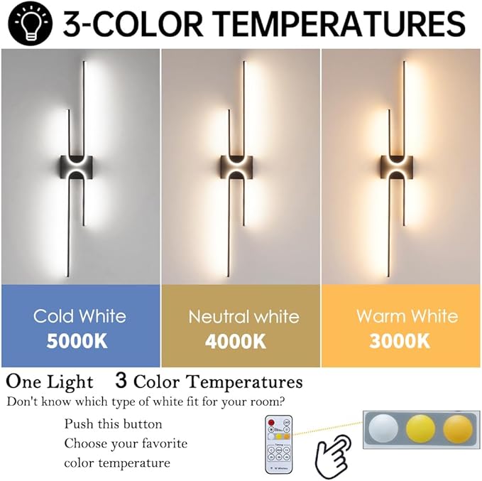 Vanity Light for Bathroom Lighting Over Mirror Black Dimmable 3CCT Vanity Lighting Fixture Modern Bath Vanity Bar 39in Led Bathroo Wall Sconce Lighting for Bedroom Living Room with Remote Control