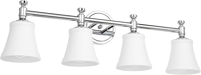 Bathroom Vanity Light Fixtures, Traditional Chrome 4 Lights Wall Sconce Lighting with Opal Glass Shade, Porch Wall Mount Light Fixture for Bathroom, Mirror Cabinets Hallway Stairs