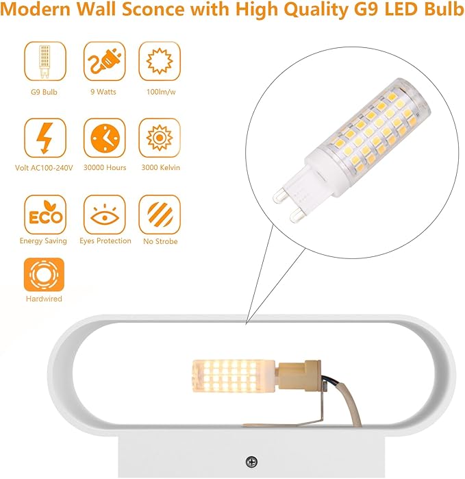 Aipsun Modern LED Wall Sconces 1 Pack Hardwired Interior Wall Lights Indoor Aluminum Up and Down Wall Mount Light for Living Room Bedroom Hallway Corridor Warm White 3000K(with G9 Bulbs)