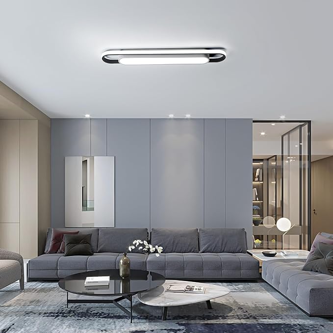 Modern LED Ceiling Light,28.3" Flush Mount Ceiling Lamp,40W 6500K Linear Metal Ceiling Chandeliers Lighting Fixture for Laundry Garage Kitchen Bedroom Dining Room Hallway Closet Aisle
