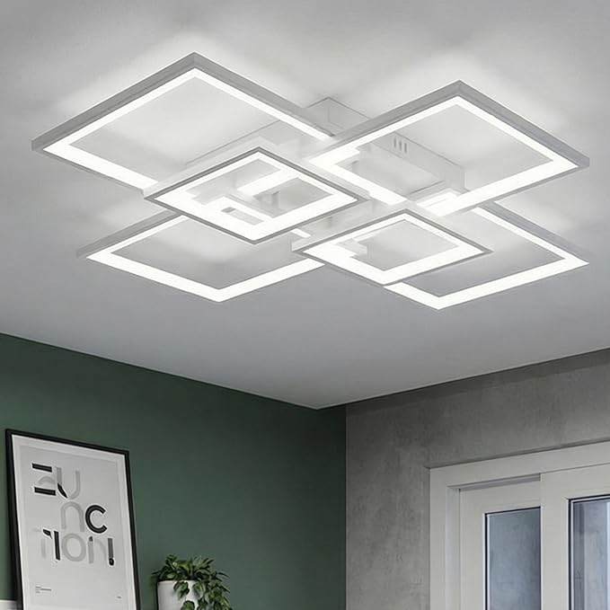 EIDISUNY Modern LED Ceiling Light, Square LED Flush Mount Ceiling Light, Dimmable Kitchen Light Fixtures with Remote&APP, Close to Ceiling Lighting Fixture for Dining Room Living Room Bedroom(White)