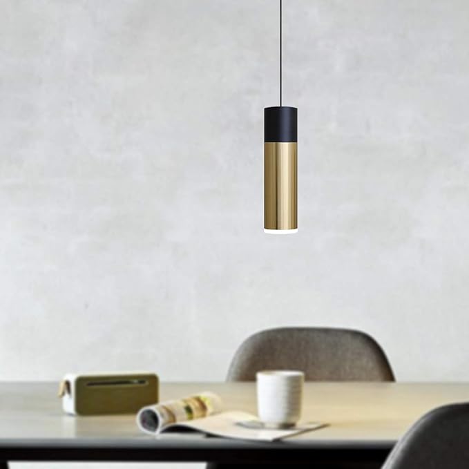 Vela 1 Mini Pendant Lighting Black-Brass - LED Hanging Light Fixture for Kitchen Island, Bar, Foyer - Cluster Pendants - Dimmable, Adjustable Wire, Lamp Bulb Included