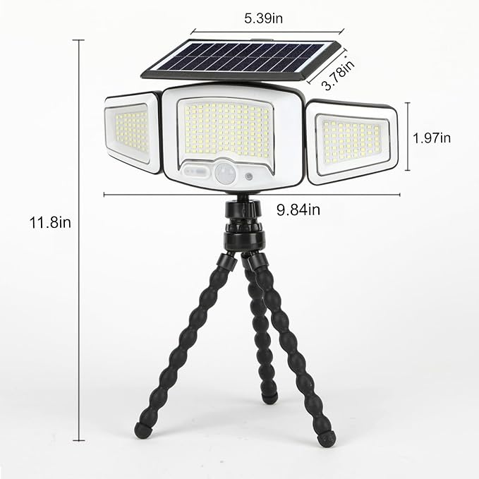 HULPPRE Solar Motion Sensor Light Outdoor,Bright with 231 LEDs,Clip on | 3 Adjustable Heads,Fence Light with Octopus Stand, IP65 Waterproof, 3 Modes, for Front Door, Yard, Patio, Deck, Camping