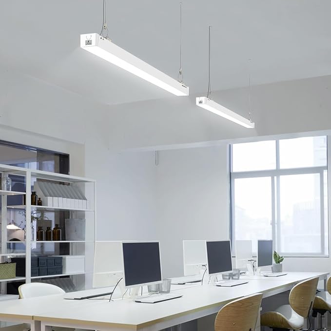 DAKASON 4FT Linkable LED Linear Light, 50W/40W/30W, 3/4/5000K CCT Selectable, Commercial Linear Lighting Fixture for Office, Workshop, Dimmable Suspended/Flush Mount Ceiling Light, White 4 Pack