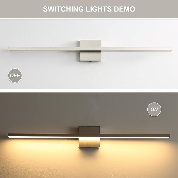 Bathroom Light Fixtures Over Mirror, 32 Inch Brushed Nickel Bathroom Vanity Light, LED Modern Wall Sconce 3000K Bar Vanity Lights for Bathroo