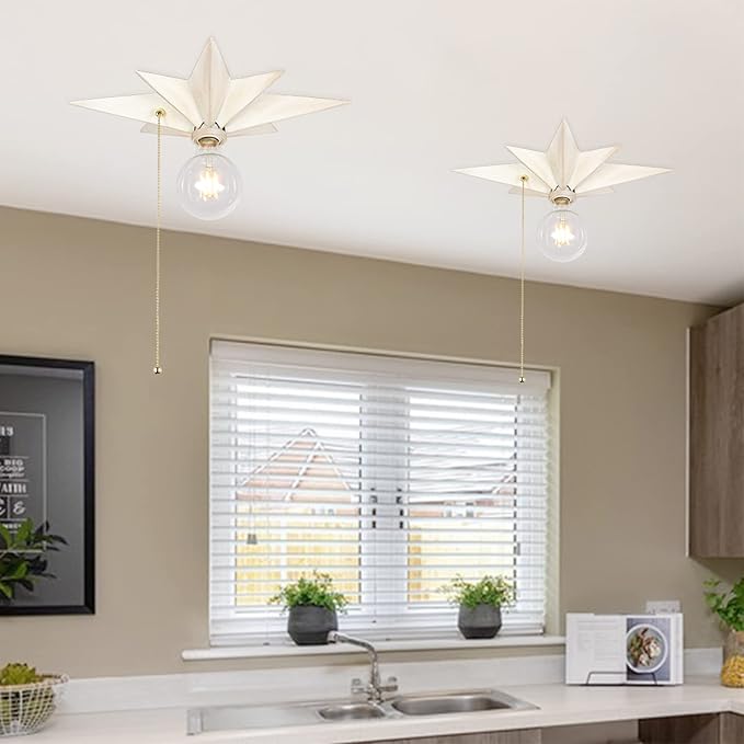 16 inch Flush Mount Ceiling Light with Pull Chain On/Off Switch, White Star Ceiling Light Fixtures, Farmhouse Modern Lighting for Hallway, Entryway, Porch, Study, Bedroom, Stair, Kitchen, Bathroom