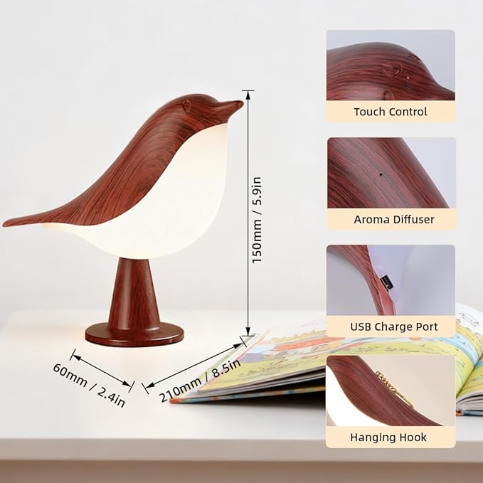 IFTHFOUR Bird Cordless Table Lamp, Small Cordless Bedside Lamp with 3 Color Temperature, Touch Sensor & Rechargeable Battery - Night Light for Kids, Bedroom, Bedside, Office, and Outdoor Use(Dark)
