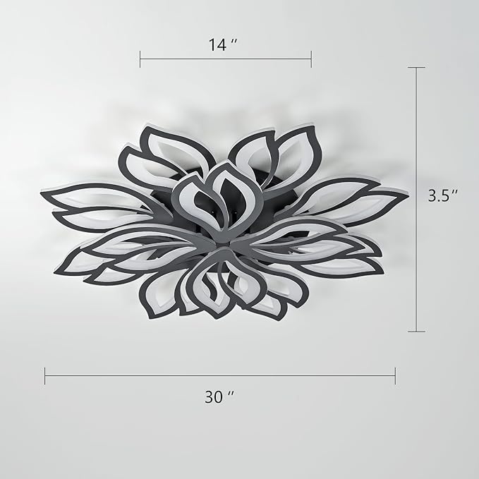 Modern Ceiling Light with APP & Remote Control, Dimmable LED Flush Mount Chandelier with 3-Color, Black Acrylic Flower Ceiling Light Fixture for Living Room Dining Room Bedroom Kitchen-12-Leaves