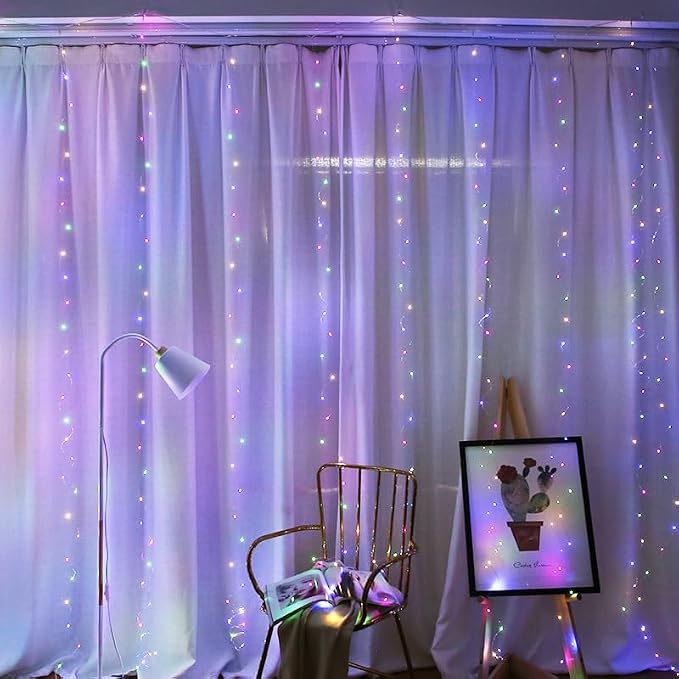 300 LED Warm White Fairy Curtain Lights – 3m USB Plug-in String Lights with Remote Control, 8 Modes for Indoor/Outdoor Use – Perfect for Bedroom, Weddings, Parties, and Holiday Decor (2, Colourful)