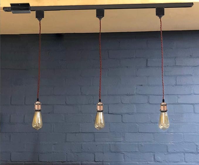 Kiven Set of 2 H Type Track Lighting Mini Pendant Brass Finish with 7 inch Red Twisted Cord and a Black H-Type Track Connection