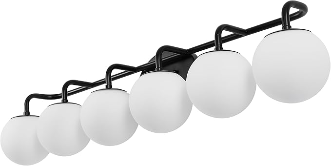 JONATHAN Y 40" Black Modern Globe Wall Sconce Vanity Light for Bathroom, White Frosted Glass Shade, Midcentury Parisian Bistro Wall Lamp, LED Bulb Included (JYL3560B)