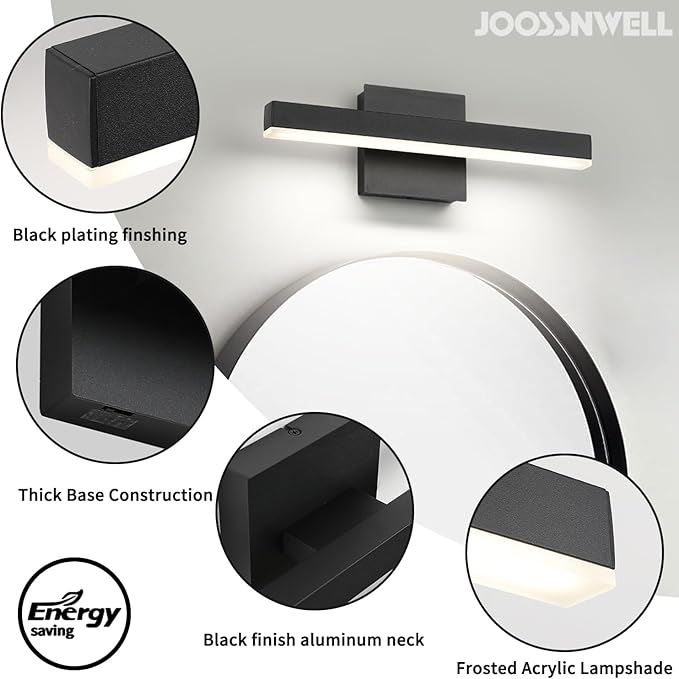 Joossnwell Black Bathroom Vanity Light Fixtures Dimmable 5CCT LED Bathroom Lighting Bar 15.75 Inch Modern Bath Lights Fixture Over Mirror 12W