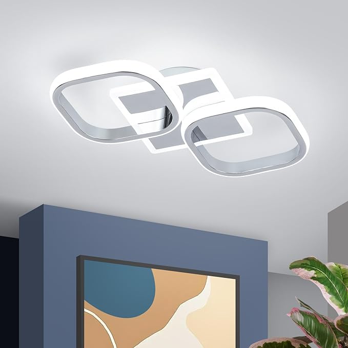 ElDISUNY Modern LED Ceiling Lights, 30W Sliver Elegant Square Lamp LED Ceiling Lights Fixture for Kitchen Hallway Indoor Home Office Living Room Bedroom Dining Room Cool White Light 6000K