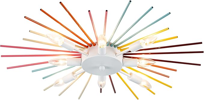 Kids Ceiling Light,8-Lights Colorful Sputnik Ceiling Fixtures, Rainbow Kid Chandelier for Bedroom Playroom Kitchen Entryway,E12
