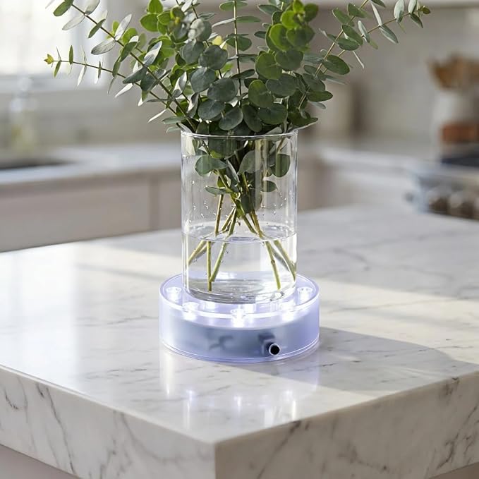 Simplelight 4 Inch Round LED Light Base- Perfect for Glass Art, Ideal Led Display for Vases, Centerpieces (4inch LED Vase Base Light, White)