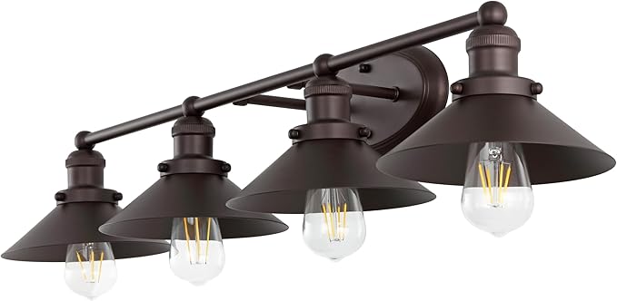 JONATHAN Y 36.25" Oil Rubbed Bronze 4-Light Industrial Farmhouse Metal Vanity Light Wall Sconce, Metal Shade for Bathroom Mirror, Kitchen, Entryway, LED Bulb Included (JYL7904A)