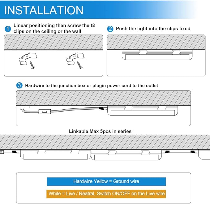 SHOPLED LED Shop Light 5FT, 50W 6500LM 6000K Cool White, V-Shape T8 Linkable LED Tube Lights, Work Shop Lights for Garage, Workbench, Basement, ETL Listed, 4 Pack