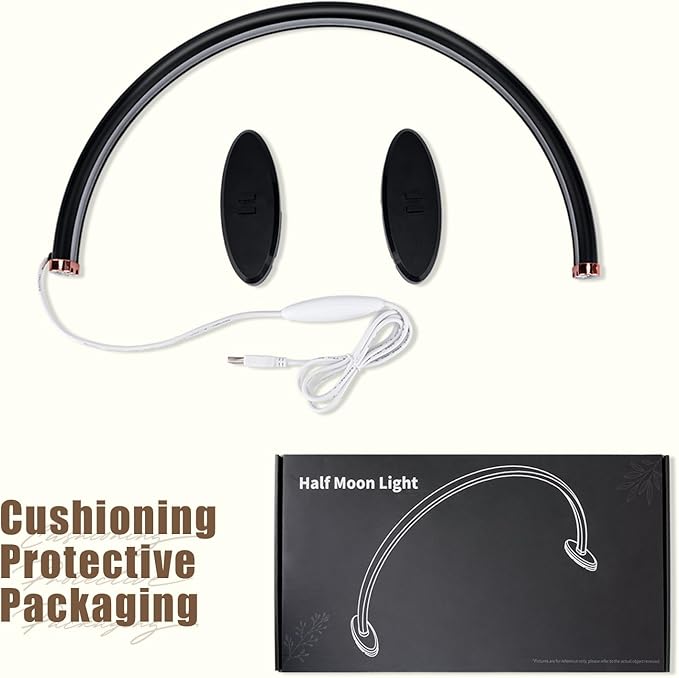 BZJ 16 inch Half Moon Light for Nail Desk Portable Nail Light with Liftable Base Desk Lamp No Flicker & Shadow for Desk Salon Table Use, 3 Color Temperature