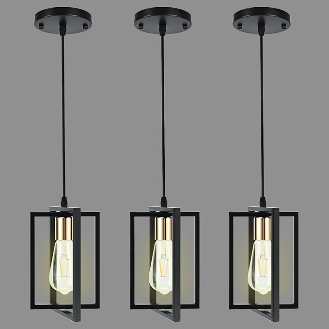 3 Pack Black Pendant Lights Kitchen Island, Industrial Island Lights for Kitchen with Durable Metal Shades, Kitchen Island Lighting for Dining Room, Entryway, Restaurant