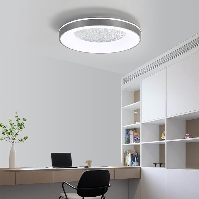 LED Flush Ceiling Light, 15in Grey Round Ceiling Light Dimmable 3000K/4500K/6500K Color Recessed Lamp for Living Room, Bedroom, Office,Hallway