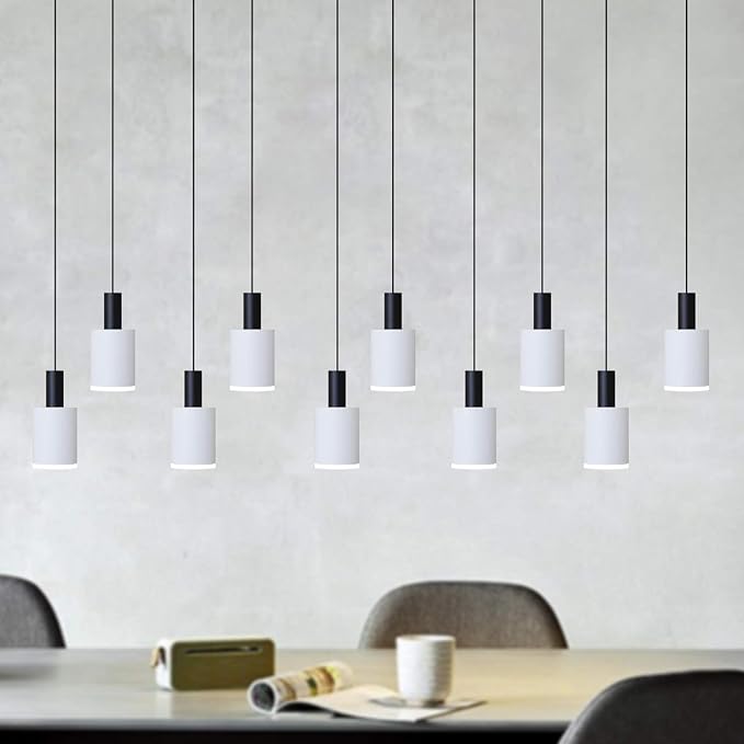 Virgo 10 Mini Pendant Lighting Black-White - LED Hanging Light Fixture for Kitchen Island, Bar, Foyer - Cluster Pendants - Dimmable, Adjustable Wire, Lamp Bulb Included