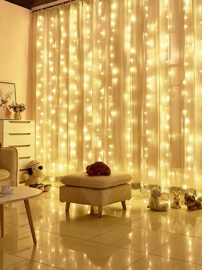 300 LED Curtain Light,3M*3M Fairy String Lights,Curtain String Lights for Party/Wedding/Festival/Christmas,Window Blinking String Light for Bedroom,Outdoor/Indoor,USB Plug with 8 Modes(Warm White)