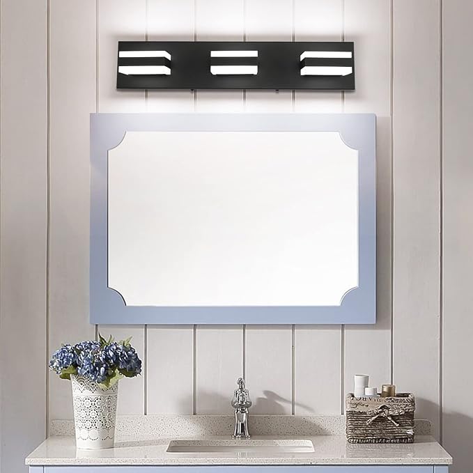SOLFART Black Bathroom Vanity Light Fixtures Over Mirror LED Dimmable 3 Lights Bath Lighting Restroom Light Modern Vanity Lights for Bathroom Bath Lights