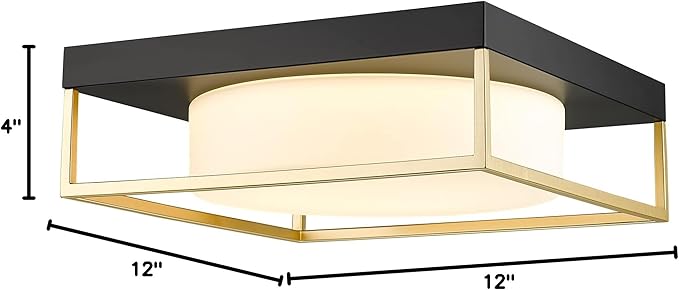 Black and Gold Ceiling Lights Flush Mount, 3-Pack 12 Inch Bedroom Ceiling Light Fixtures LED Bathroom Light Fixture, 24W 950 Lumen 3000K Dimmable, Square Ceiling Lamp for Kitchen Hallway