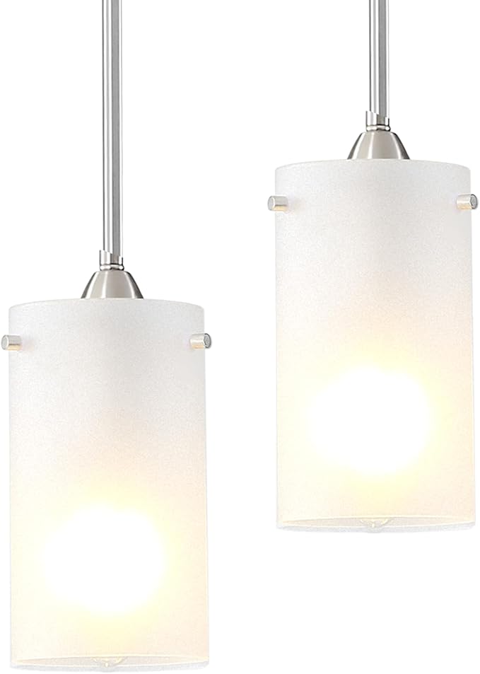 Mini Pendant Light Fixture 1-Light, 2 Pack Brushed Nickel Hanging Ceiling Lights with Opal White Glass, Adjustable Height, Modern Hanging Pendant Lamp for Kitchen Island