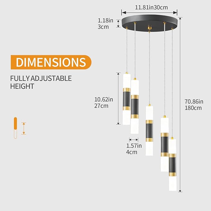 5-Light Modern Pendant Light Kitchen Island Light Fixture Dimmable LED Black Mini Pendant Lights Dinning Room Kitchen Black Gold Pendant Lighting