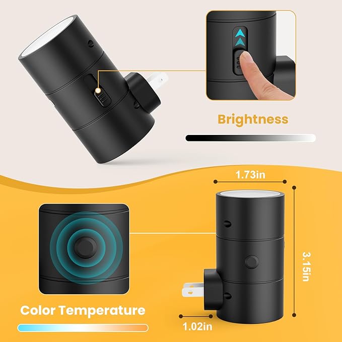 VOLISUN Night Lights Plug into Wall, Dimmable LED Nightlight with Dusk to Dawn Light Sensor, 0-100LM Adjustable Brightness, 3 Color Temperatures, Compact Size Black 8 Pack for Hallway,Bedroom,Bathroom