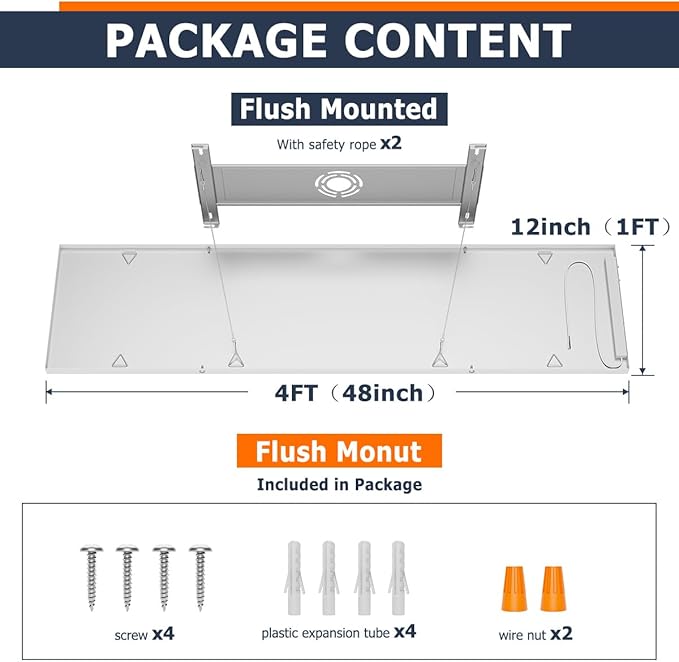 1x4 Led Flat Panel Light Surface Mount Ceiling Light, 5CCT 3000K/3800K/4500K/5200K/6000K Dimmable, 24W/30W/40W 4980LM Edge-Lit, Flush Mount or Drop Ceiling for Office Kitchen Garage, White 2-Pack