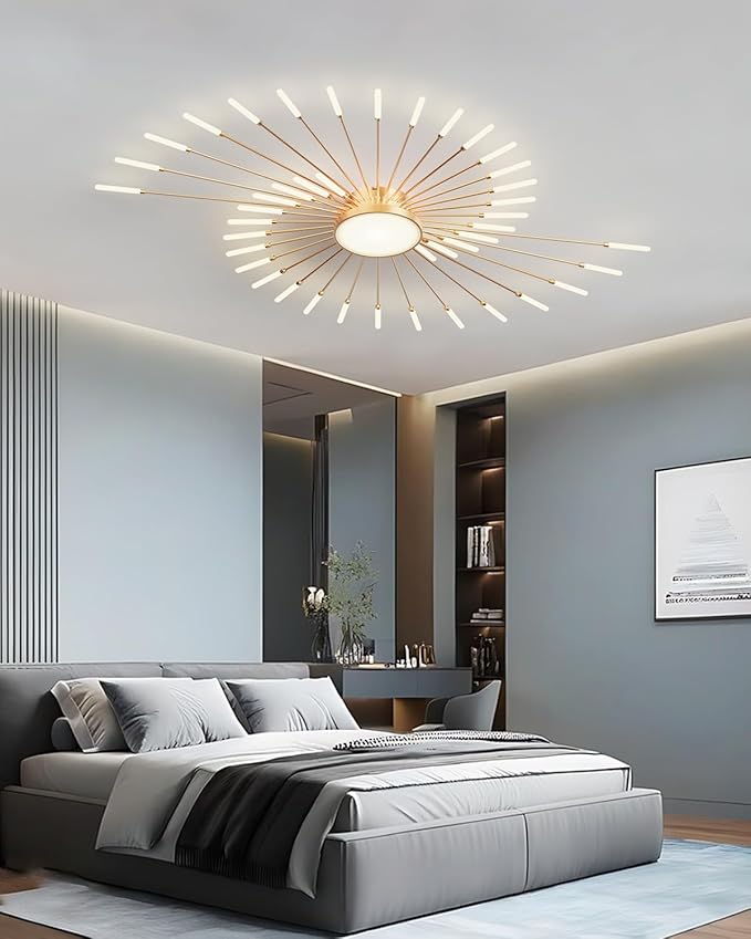 Ceiling Light Modern LED Ceiling Lamps,Flower Shape Ceiling Lights,Flush Mount Chandelier,Metal Acrylic Ceiling Lamps,Living Room Light Fixtures Ceiling for Bedroom,Dining Room(Gold,42+1 Heads)