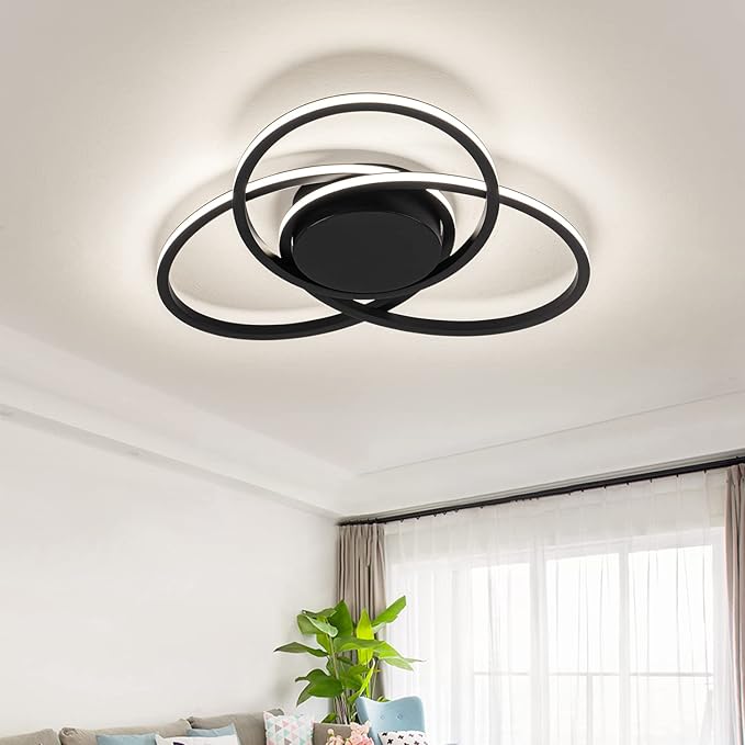 MADEM Room Decor 23.6'' Modern LED Ceiling Light Dimmable Flush Mount for Bedroom Black LED Chandelier Close to Ceiling Light for Living Room Dining Room Kitchen Hallway, 38W 3000K-6000K