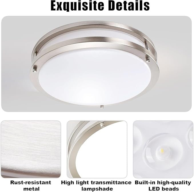 OOWOLF 36W Flush Mount Ceiling Light Fixture, Dimmable & 5CCT Ceiling Light, 3000K 3500K 4000K 5000K 6000K Warm White/Daylight/Cold White Adjustable Ceiling Lamps Brushed Nickel, 12Inch